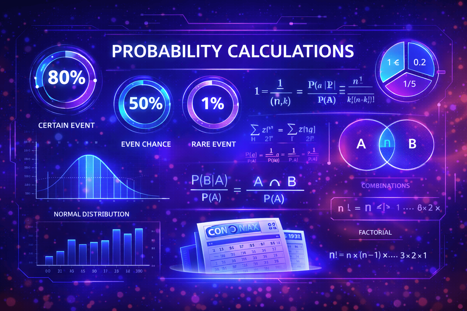 Mathematical probability calculations displayed on futuristic digital interface