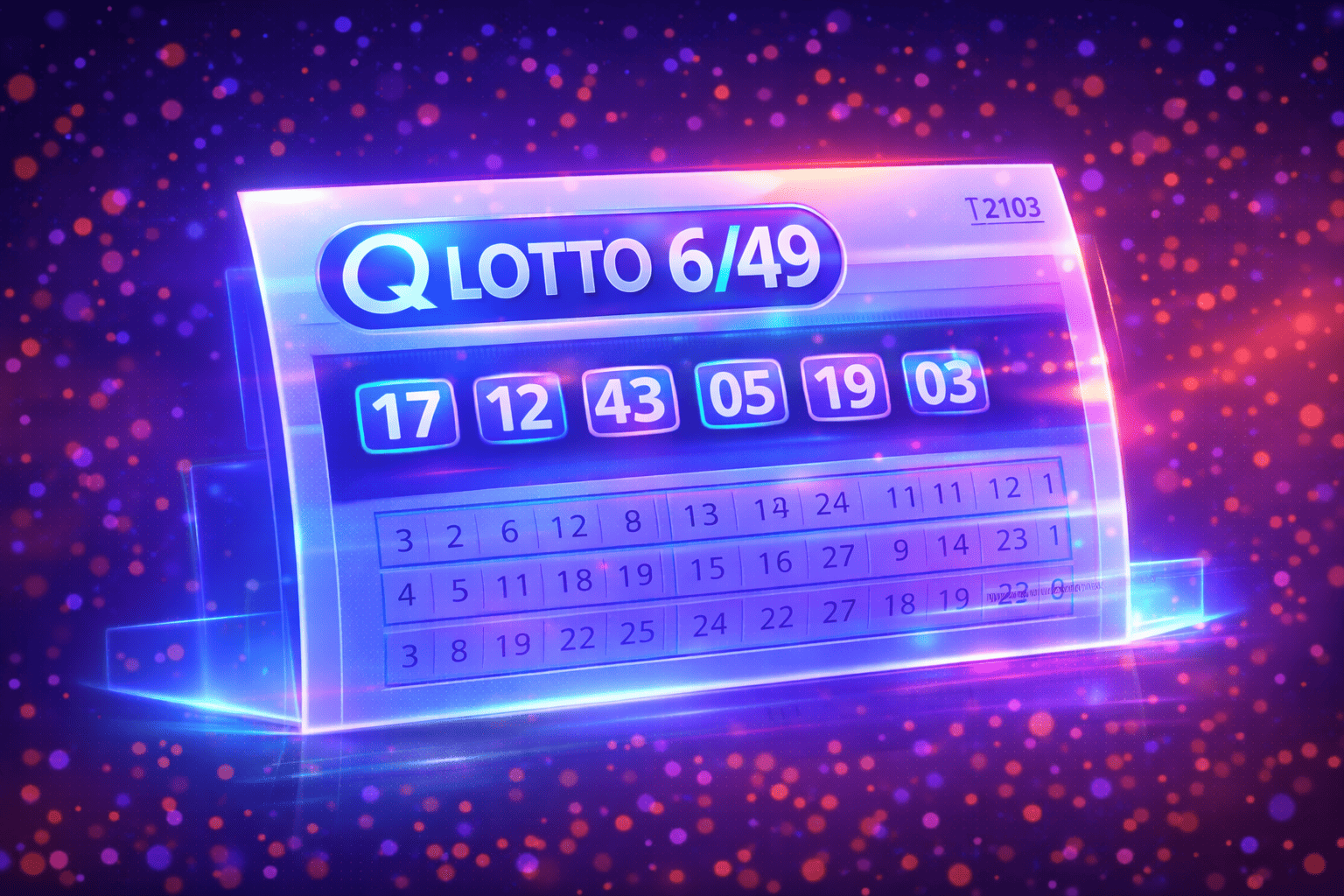 Lotto 6/49 lottery ticket with holographic digital effects
